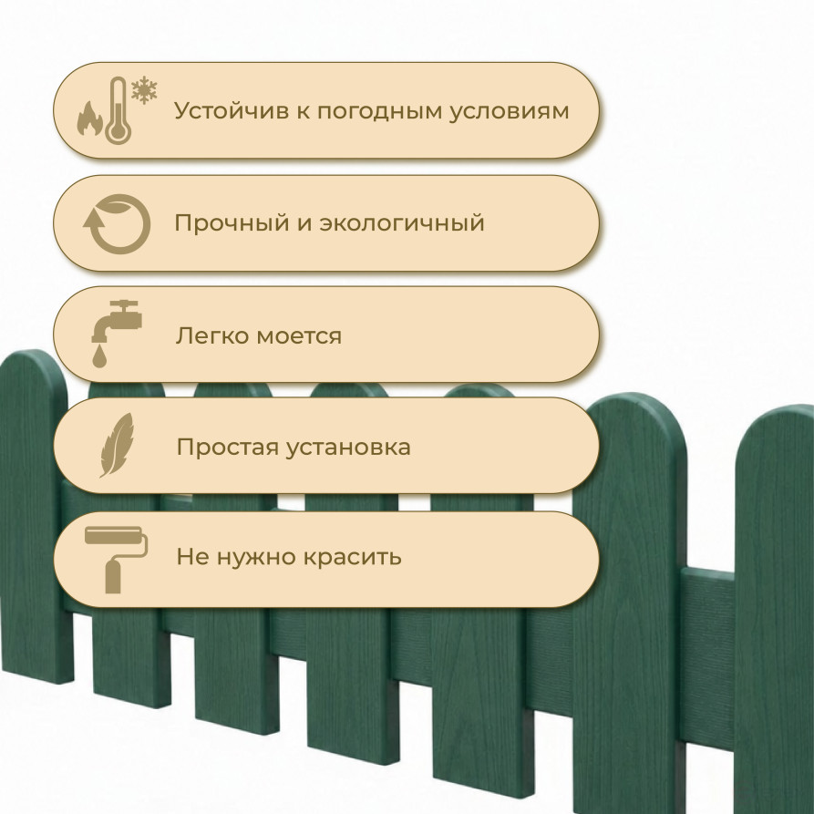 Plastic garden fence for a flower bed 3 meters Geoplastboard green