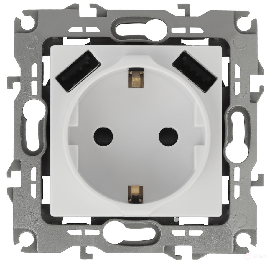 Розетка ЭРА Серия 12 12-4109-01 2P+E 16A-250В штор. с 2xUSB 5В-3А белый
