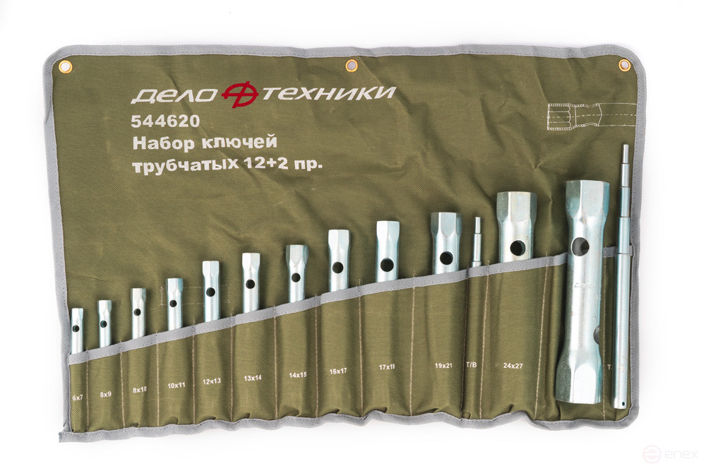 544620 Набор ключей трубчатых штампованных 12 предм. (6×7,8×9, 8×10,10×11,12×13,13×14,14×15,16×17,17×19,19×21,24×27,30×32мм; вороток 100,150 мм ) планшет тетрон.