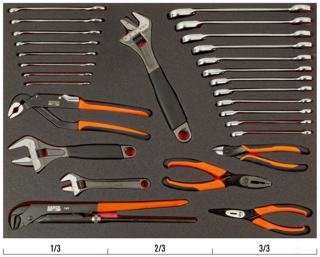 Fit&Go Набор комбинированных и трещеточных ключей + разводные ключи + шарнирно-губцевый инструмент в ложементе, 28 предметов