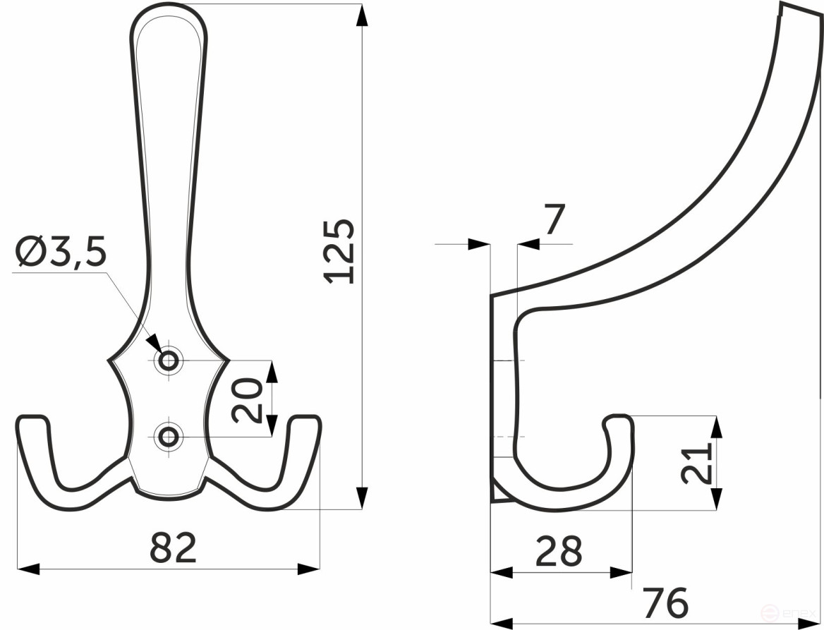 Крючок меб. трехрожковый мет. WP59 хром матовый AKS PLUS