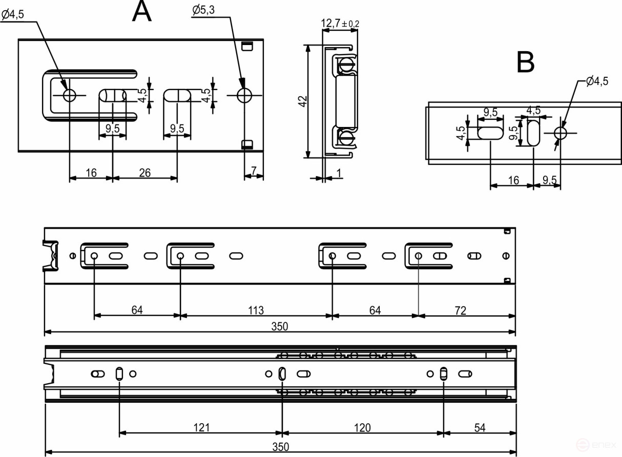 Ball guide L-350 h=45 AKS LIGHT BD