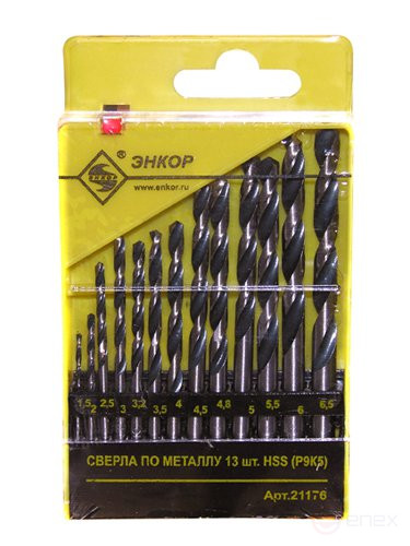Set of drills for metal HSS F1,5-6.5 mm, 13 pieces, plastic case, art. 21176
