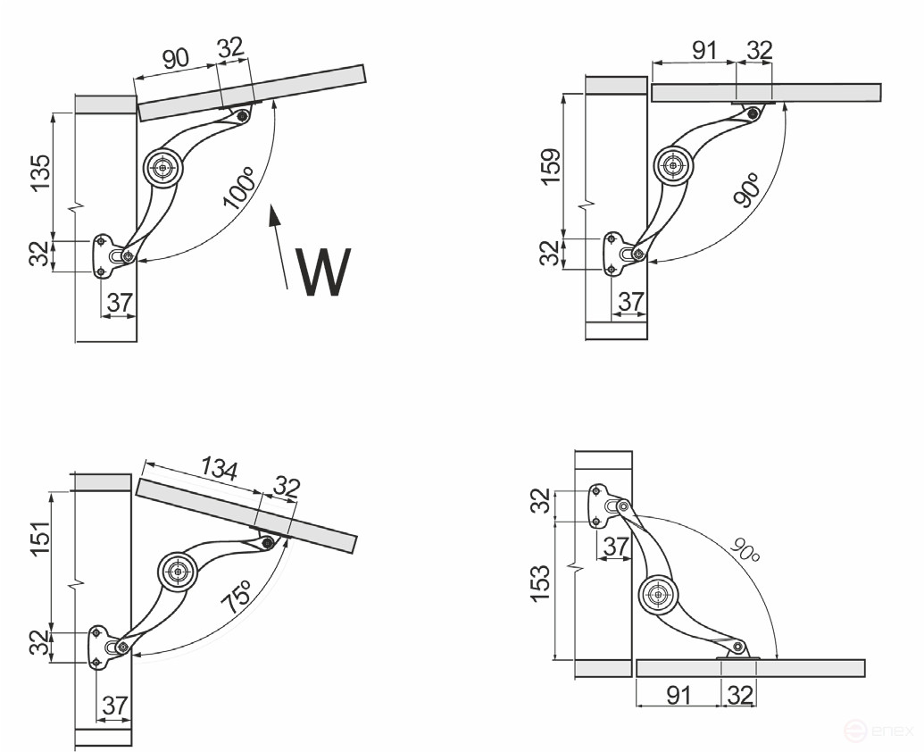 Подъемный механизм верхний с фиксацией в любом положении DESIGN AKS