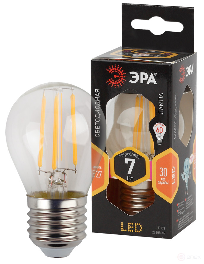 LED Lamp ERA F-LED P45-7W-827-E27 7W Filament Ball Warm White Light E27