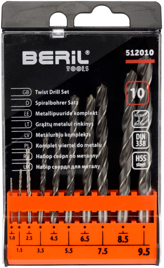 A set of metal drills 1.0-9.5mm (10 pcs.pl/case) BERIL