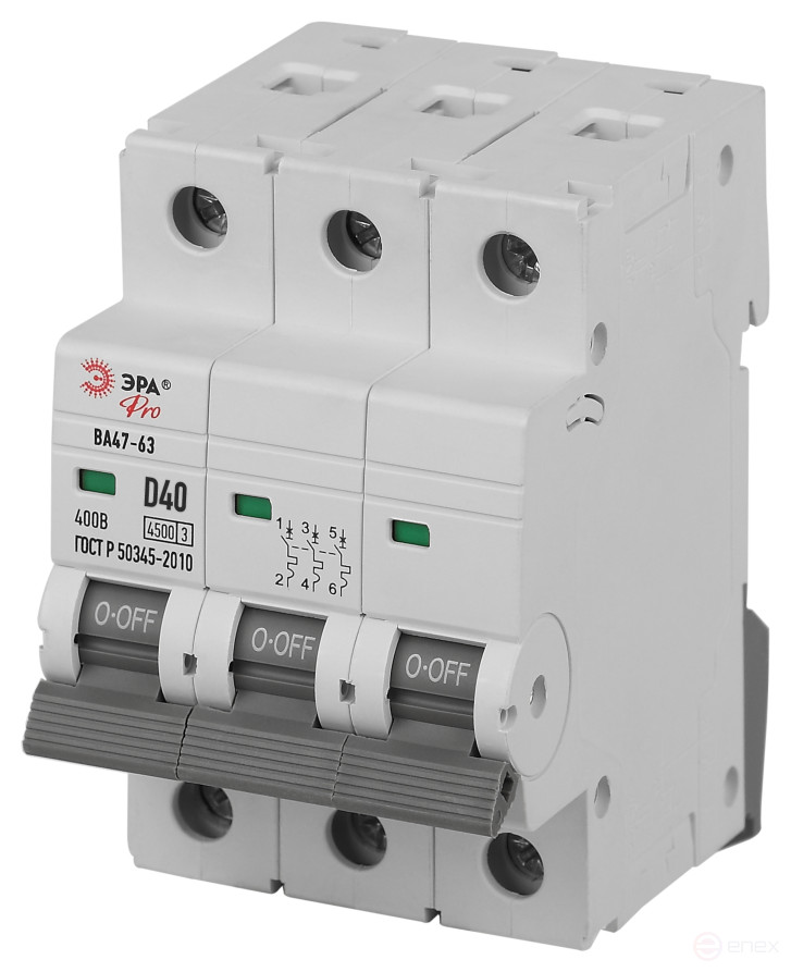 Автоматический выключатель ЭРА PRO VA63-3P40D4.5 ВА47-63 3P 40А кривая D 4,5кА
