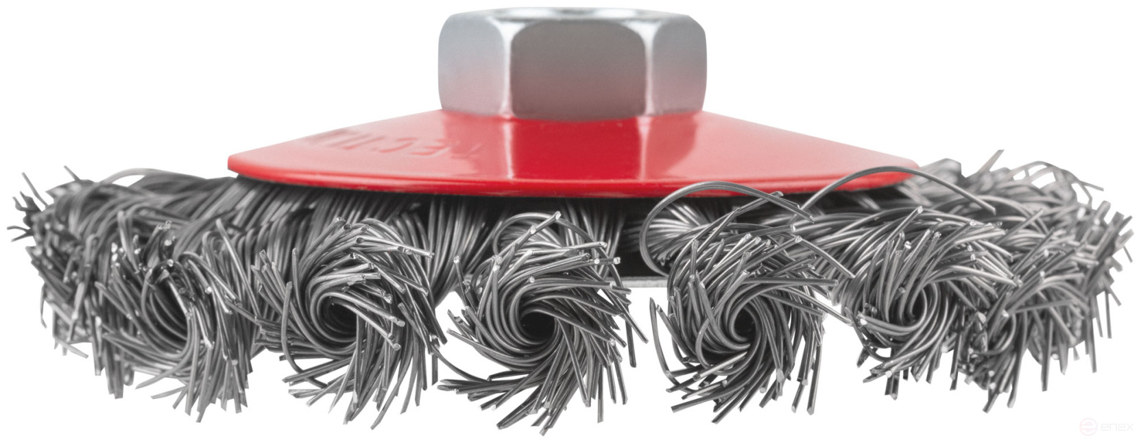 Корщетка-колесо с наклоном, гайка М14, стальная витая проволока 100 мм, блистер