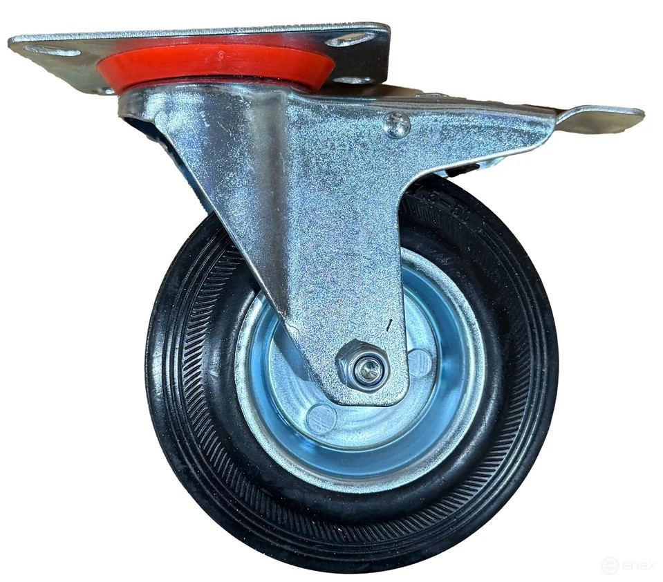 Wheel support d.100 mm rotatable with mounting plate and brake