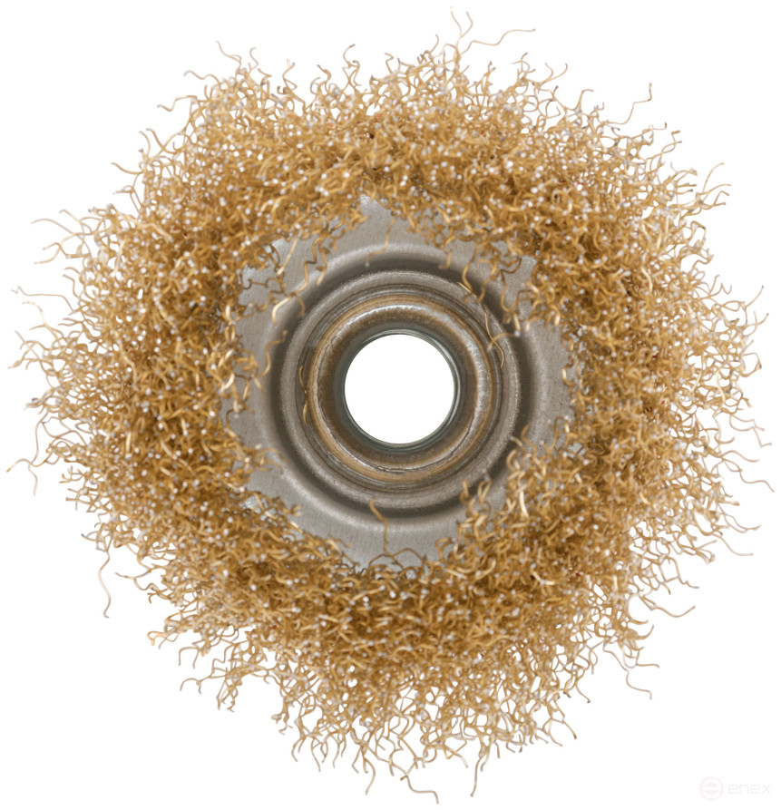 Корщетка чашечная, гайка М14, стальная латунированная волнистая проволока 75 мм