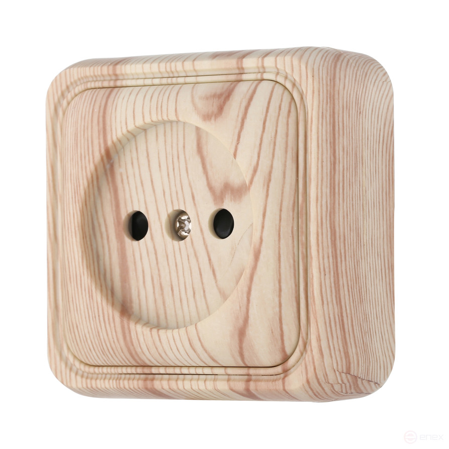 Socket of an open installation without grounding contacts with protective shutters (pine), Standard