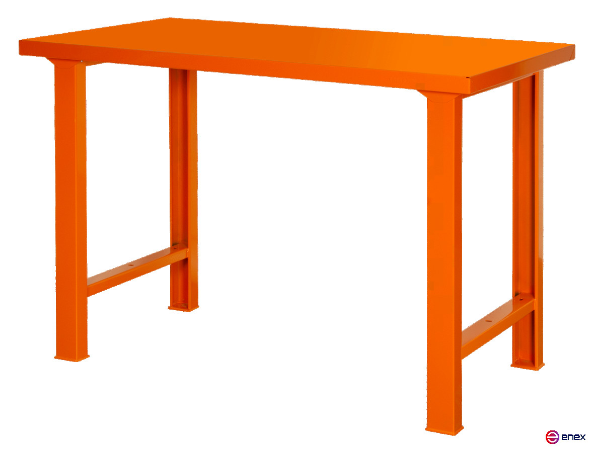 Heavy duty workbench, metal table top with 4 legs orange 1800 x 750 x 1030 mm