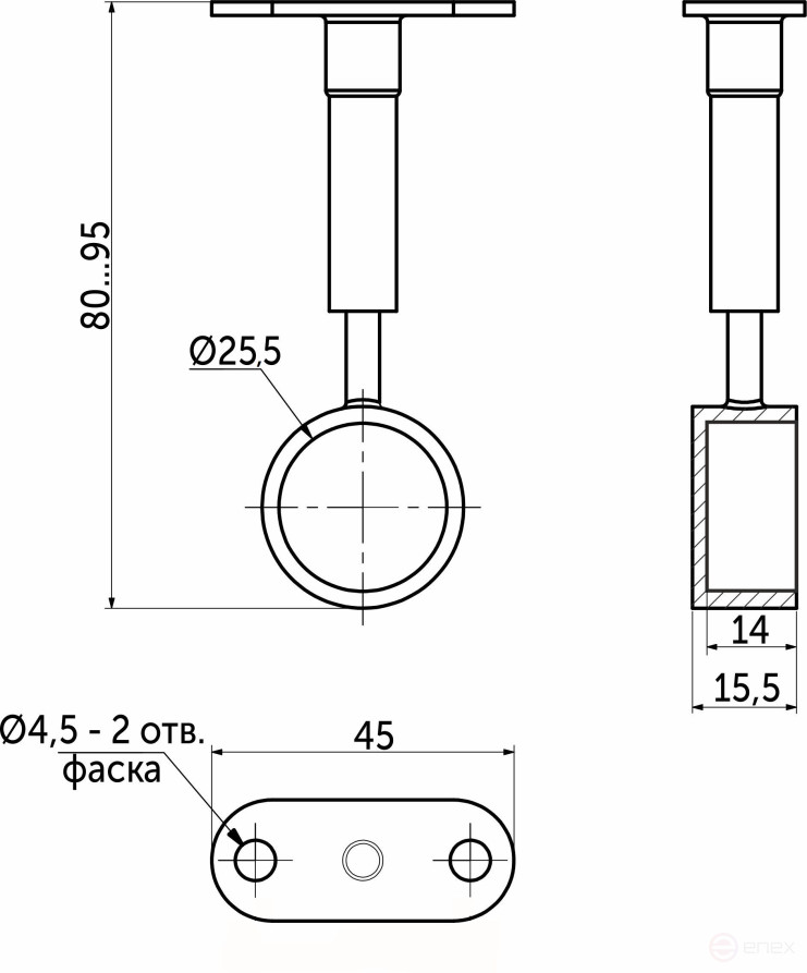 Держатель дистанционный концевой трубы d25 (936А) с регуляцией, хром AKS