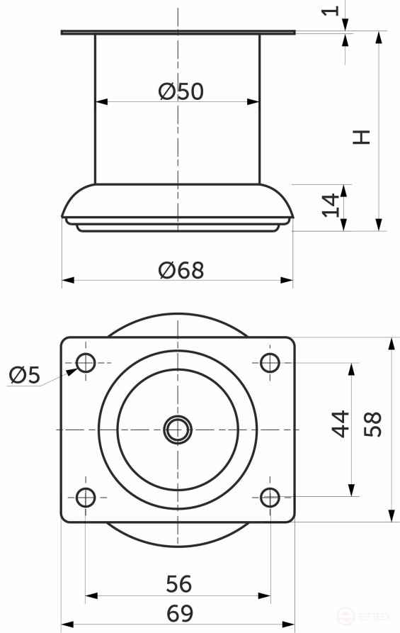 Опора меб. мет. TB019 (B140) d50 h100 хром AKS
