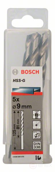 Metal drills HSS-G, DIN 338 9 x 81 x 125 mm, 2608595075