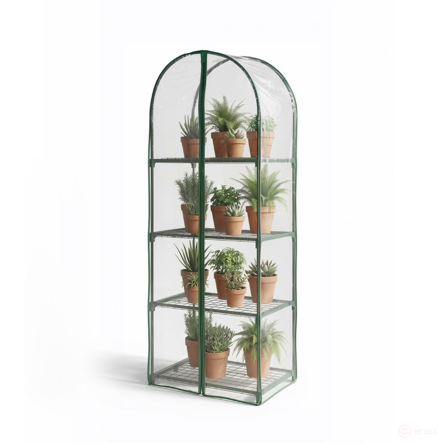 Greenhouse greenhouse on the windowsill Geoplastboard 59x39x160 cm 4 shelves with a cover arch color green