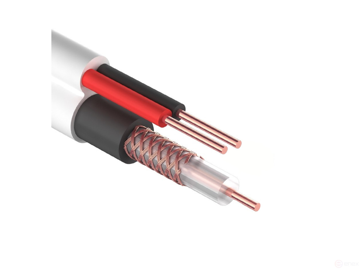 Кабель комбинированный Ripo 3C-2V+2x0.5 мм2 (ККСВ-В+2Х0,5) 75 Ом Cu/Cu, белый, плоский, Standart, 100m