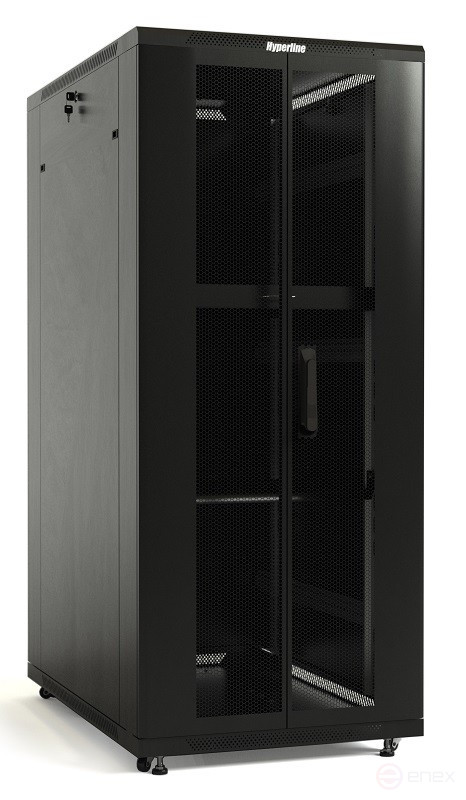 TTB-4768-DD-RAL9004 Шкаф напольный 19-дюймовый, 47U, 2277x600х800 мм (ВхШхГ), передняя и задняя распашные перфорированные двери (75%), ручка с замком, крыша нового типа, цвет черный (RAL 9004) (разобранный)