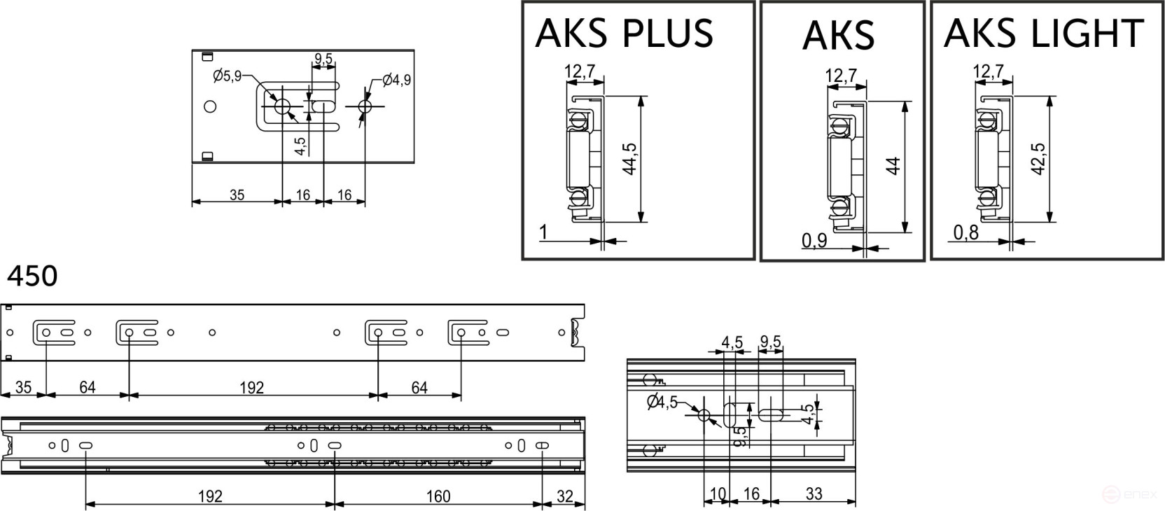 Ball guide L-450 h=45 AKS PLUS