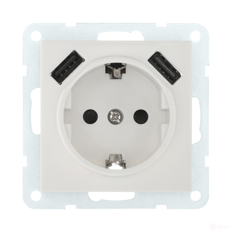 Socket with Z/K + 2xUSB connector, 2A (white) LK60