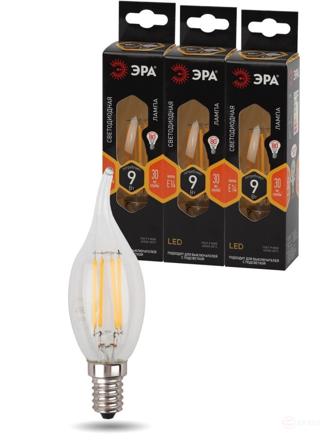 LED ERA Lamp F-LED BXS-9W-827-E14 9W Filament Candle in the wind Warm White light E14