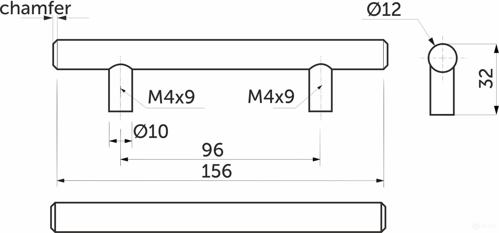 Metal handle 96/156 hollow steel matt black, AKS