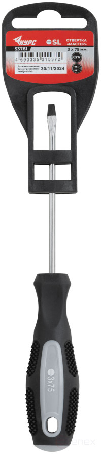 Screwdriver "Master", CrV steel, rubberized handle 3x75 mm SL