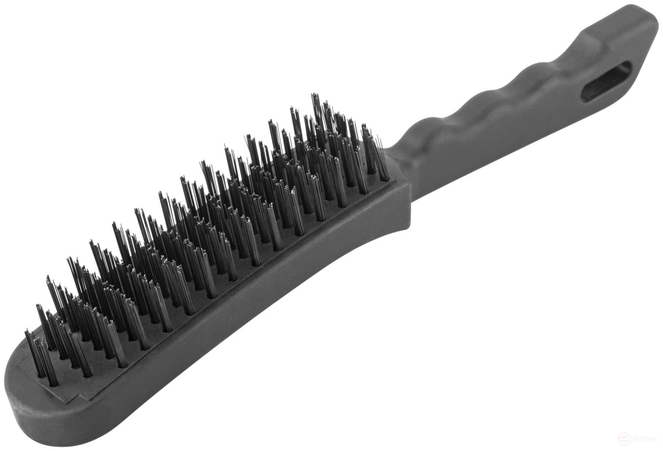 Steel brush, black plastic handle, 275 mm, 6-row
