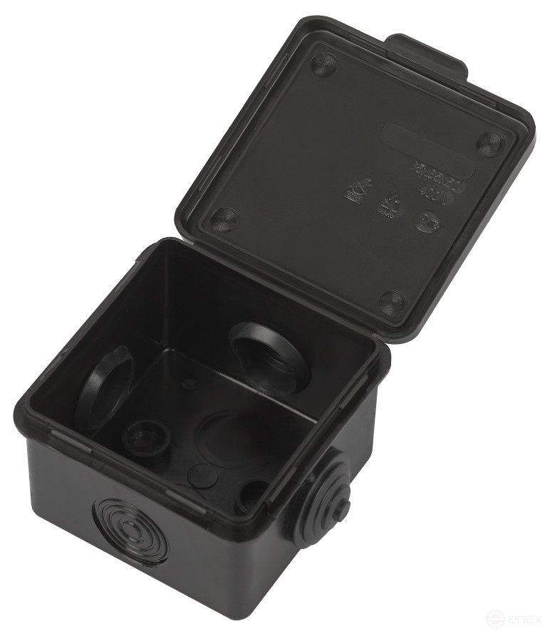 Soldering box ERA KOR-65-65-50- 4g-B open installation black 65x65x50mm with 4 vx hermetic drives. IP54