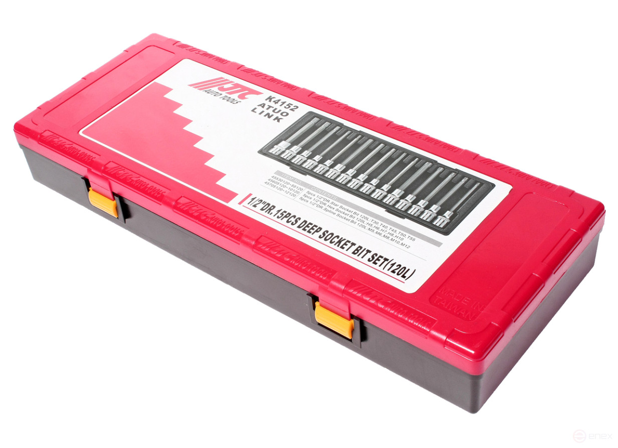 Set of 1/2" TORX,HEX,SPLINE 15-piece heads and bit heads in a JTC case