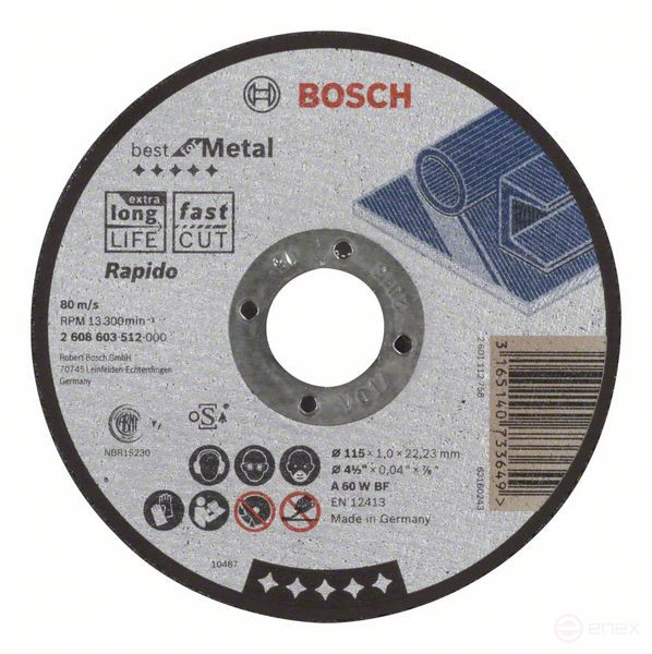 Отрезной круг, прямой, Best for Metal, Rapido A 60 W BF, 115 mm, 1,0 mm