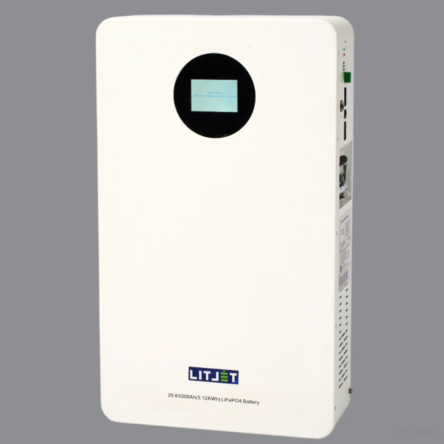 Литиевый аккумулятор тяговый ЛИТДЖЕТ GREEN LiFePO4 25,6V 200Ah 5KWh CAN/RS485, настенный с дисплеем