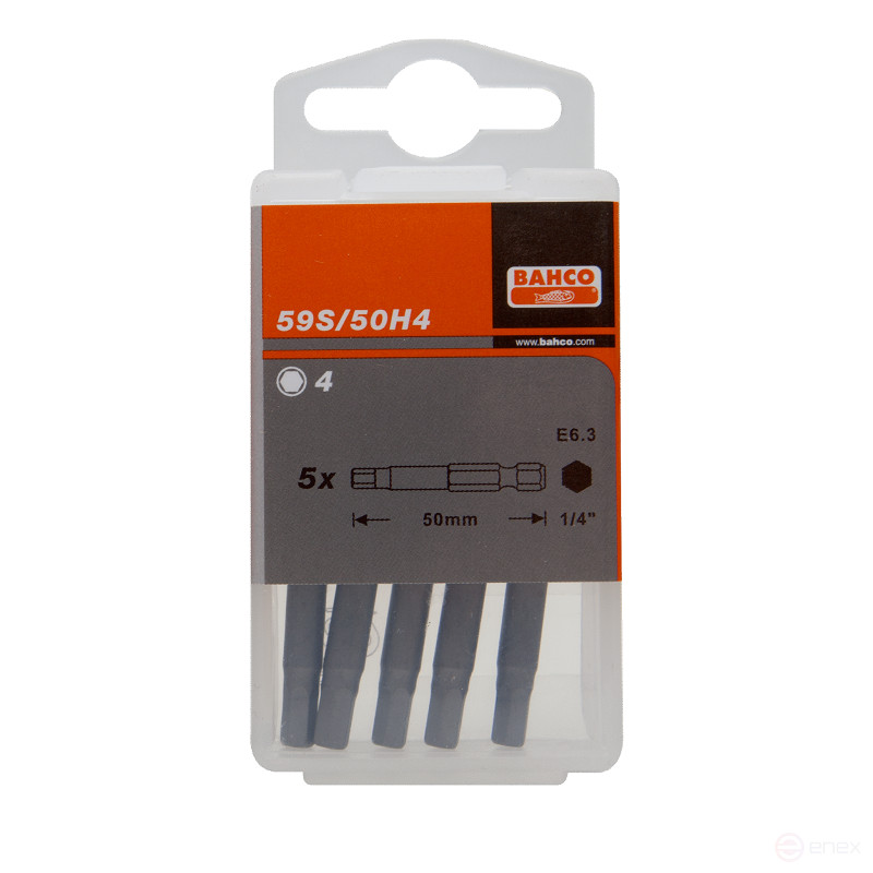 5 x Bits for screws with 6-sided HEX 3/32 50 mm 1/4