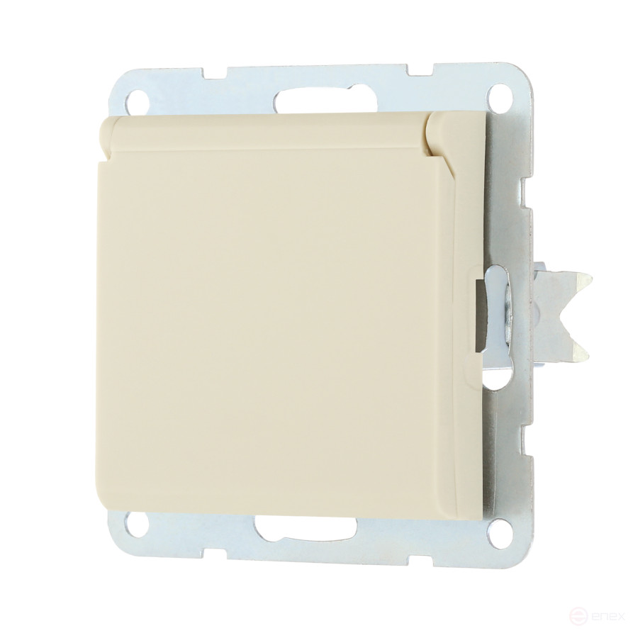 Розетка с з/к, шторками и крышкой (бежевый матовый) LK80