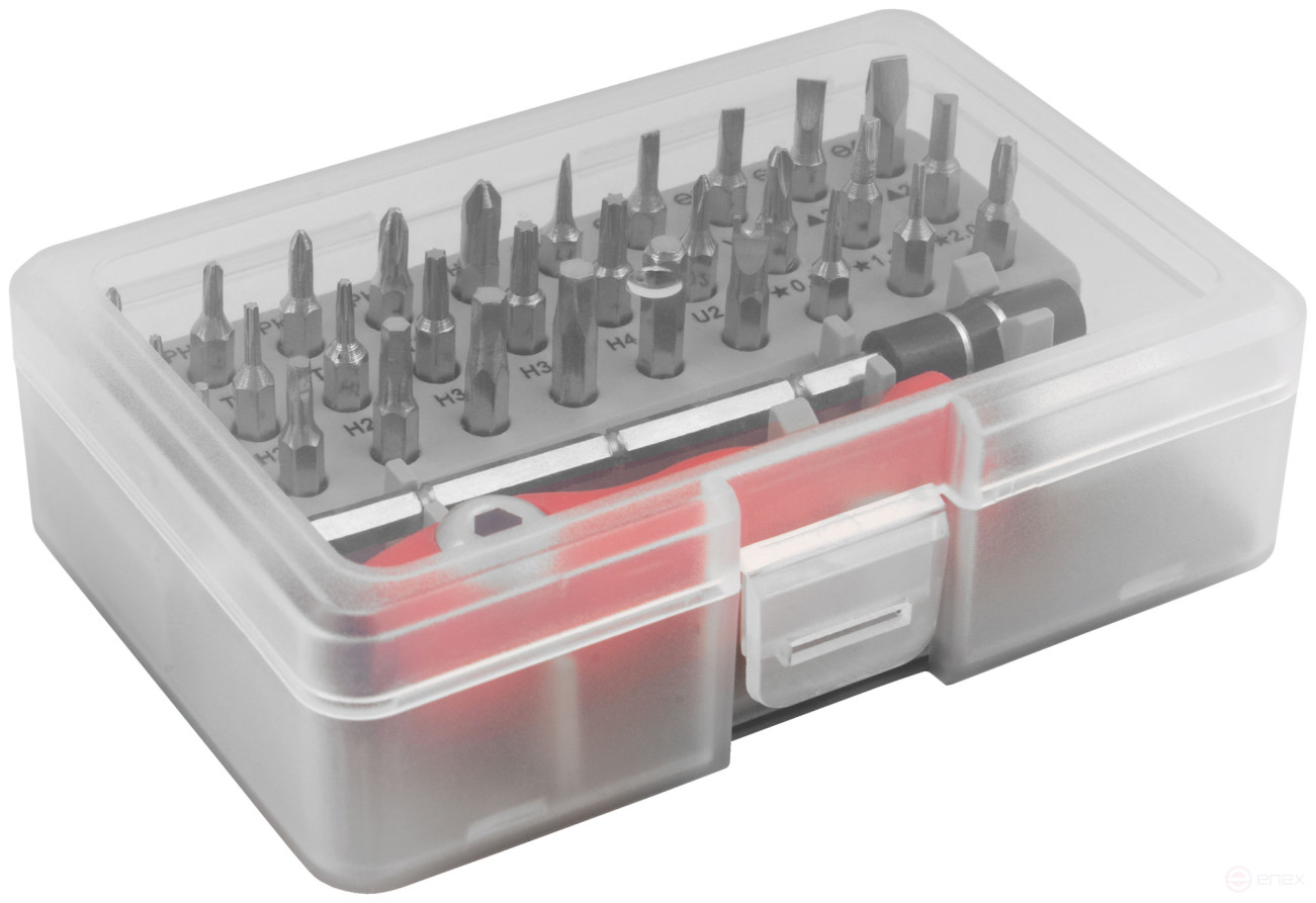 Screwdriver with bits for precision work, 30 CrV bits, extension cord, plastic box