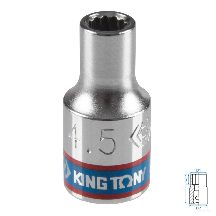 Головка торцевая стандартная двенадцатигранная 1/4", 4,5 мм KING TONY 233045M
