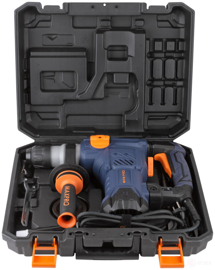 MAX-PRO Перфоратор демонтажный 1500 Вт; 0-850 об/мин; 5,5 Дж; 3 режима; Д/Б/М-42/32/13; 5,2 кг; SDS-PLUS; антивибрационная ручка; резиновые вставки; р