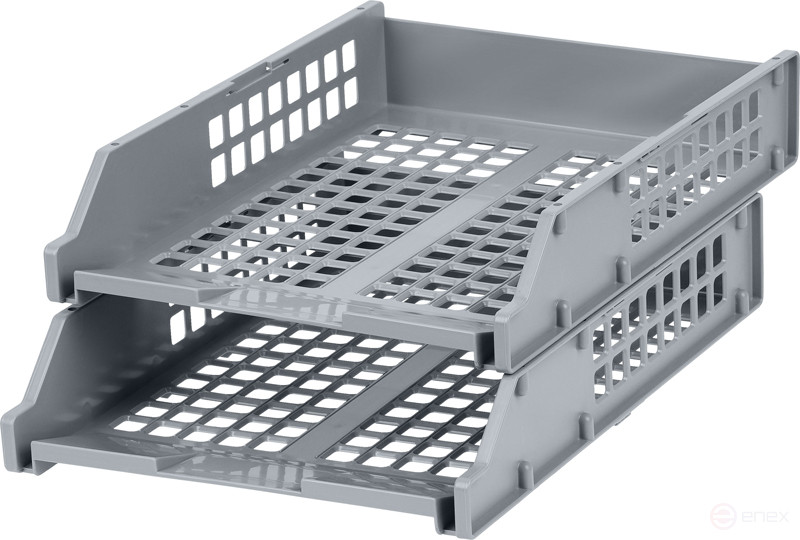 Лоток для бумаг горизонтальный СТАММ "Strong", набор 2шт., на метал. стержнях, серый