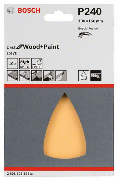Шлифлист C470, в упаковке 10 шт. 100x150 mm, 240