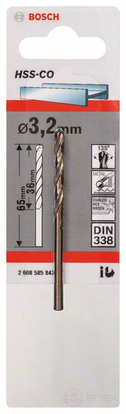 Свёрла по металлу HSS-Co , DIN 338 3,2 x 36 x 65 mm, 2608585843