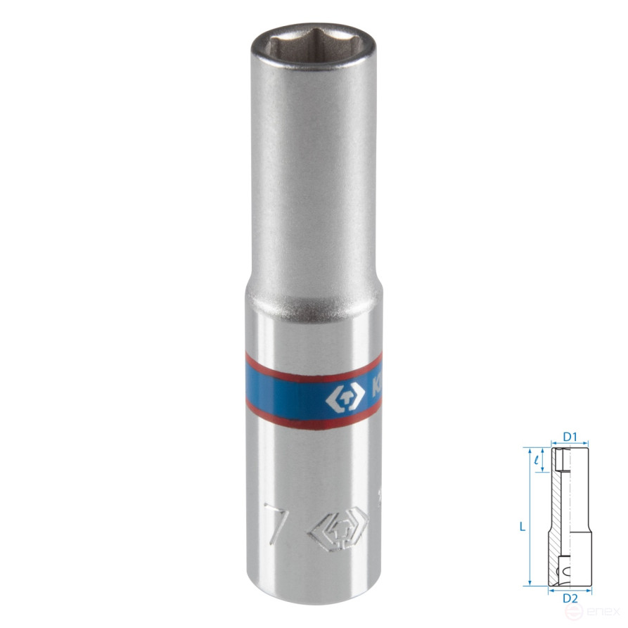 Головка торцевая глубокая шестигранная 1/4", 7 мм KING TONY 223507M