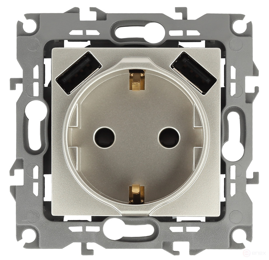 Розетка ЭРА Elegance 14-4109-04 2P+E 16A-250В штор. с 2xUSB 5В-3А шампань