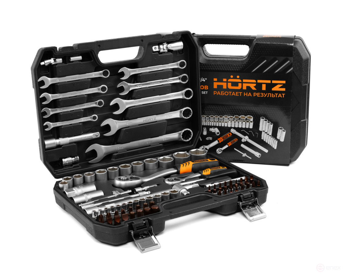 Набор инструментов 82 предмета 1/2" & 1/4", CRV, профессиональный в кейсе HORTZ 1187698