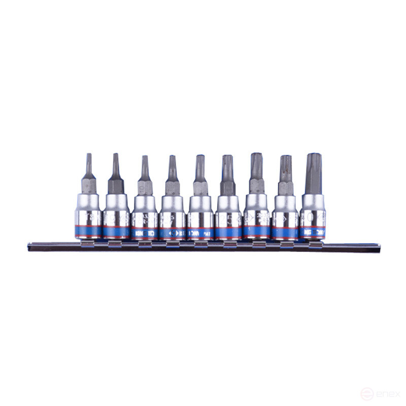 1/4" socket nozzle set, Torx, T8-T40 mm, L = 37 mm, with hole, 9 pieces KING TONY 2119PR