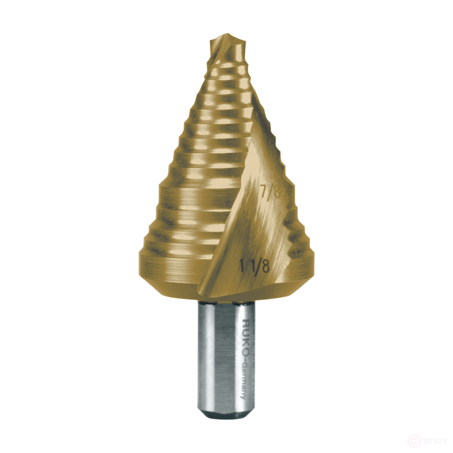 Сверло ступенчатое HSS дюймовое CBN шлифованное со спиралевидной канавкой и подточкой острия Ø 7/8 - 1 1/8 TiN