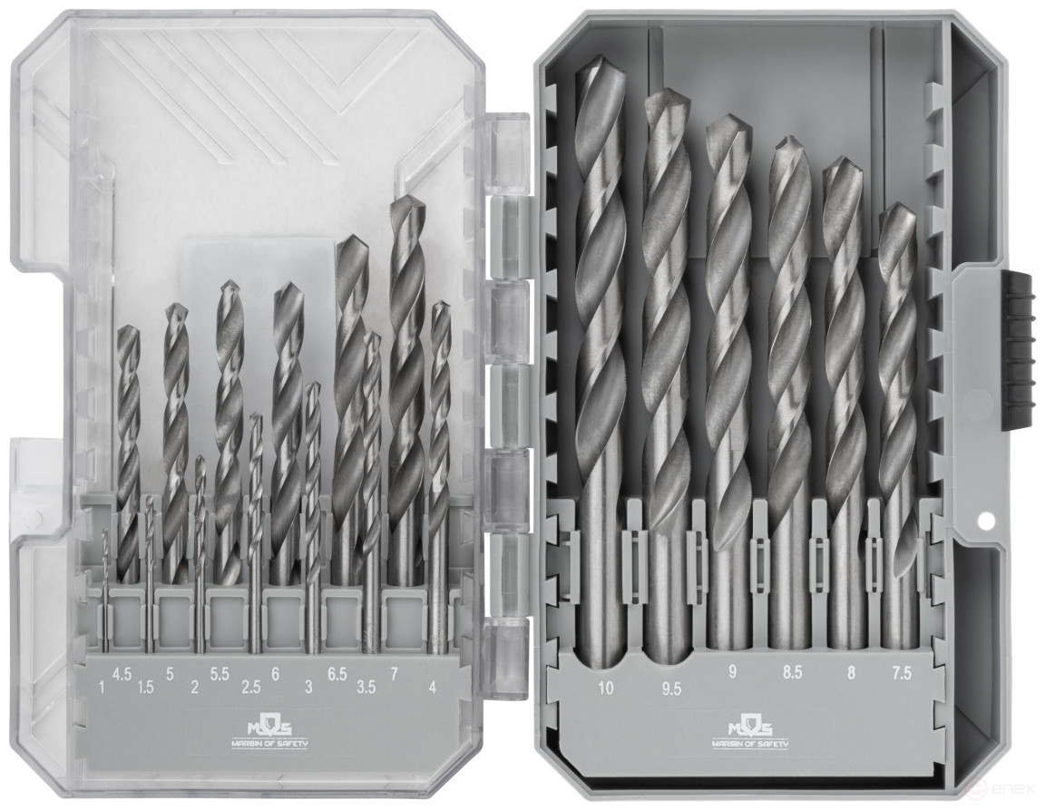 Set of HSS metal drills, 118° sharpening angle, layer. case, 19 pcs. (1-10mm, through 0.5mm)