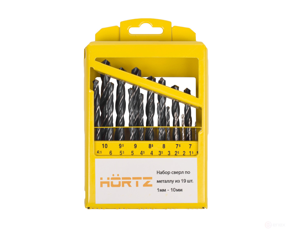 Набор сверл по металлу из 19 шт. 1-10 мм Р6М5 металлический кейс HORTZ