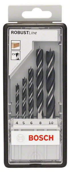 Набор из 5 спиральных свёрл по древесине Robust Line 4; 5; 6; 8; 10 mm