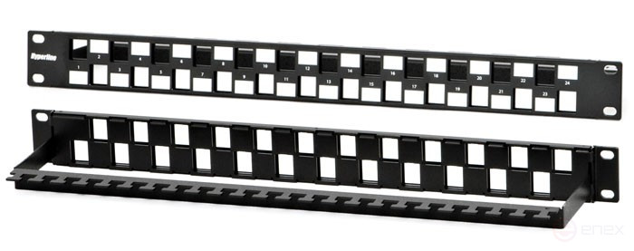 PPBL3-19-24S-RM Modular Patch Panel 19", 24 Ports, Flat Type, 1U, for Keystone Jack modules, with Rear cable organizer (without modules)