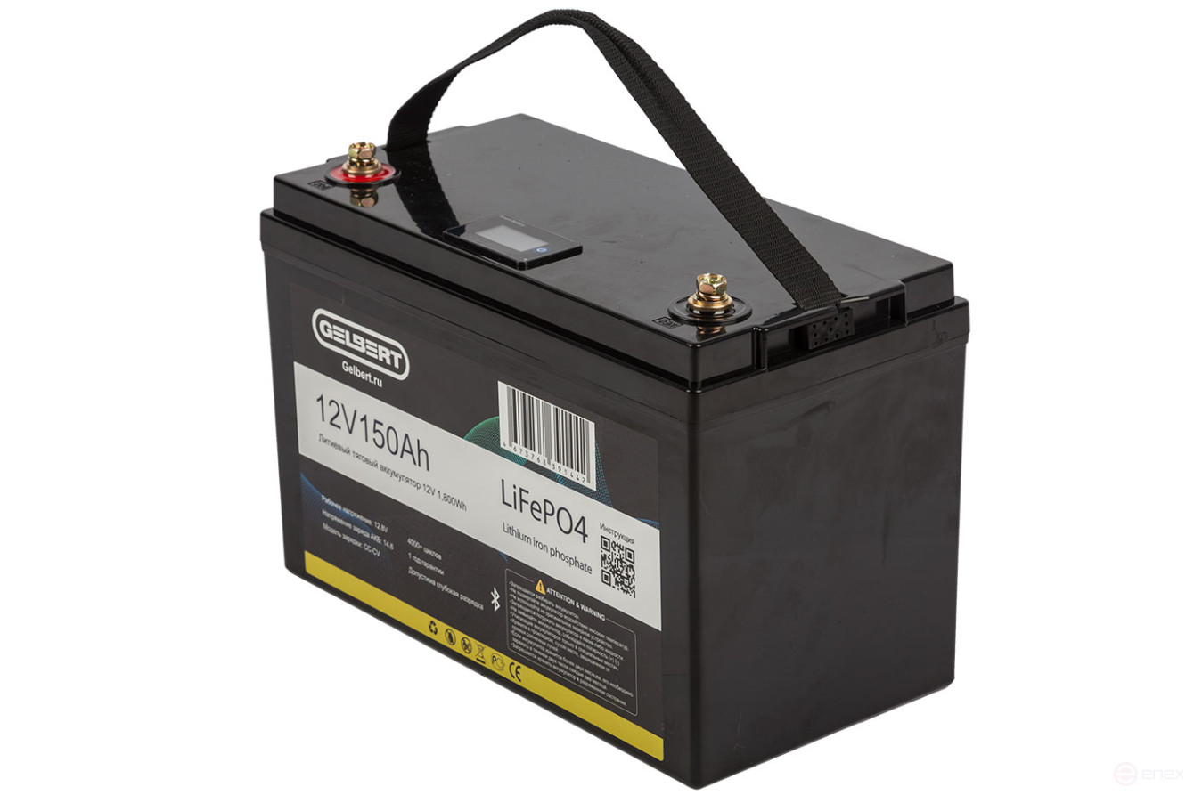 Литиевый тяговый аккумулятор Gelbert LiFePO4 (12V/150Ah/150А/1,800Wh) [6-EVF-150] Bluetooth